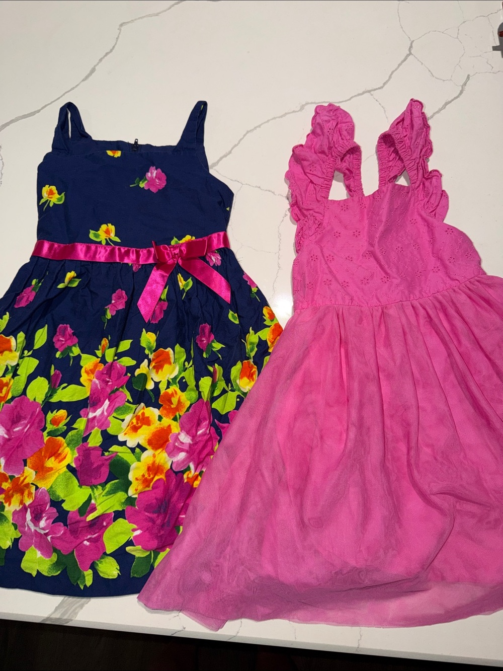 Cat & Jack Navy Floral Dress and Bright Pink Ruffle Dress Set